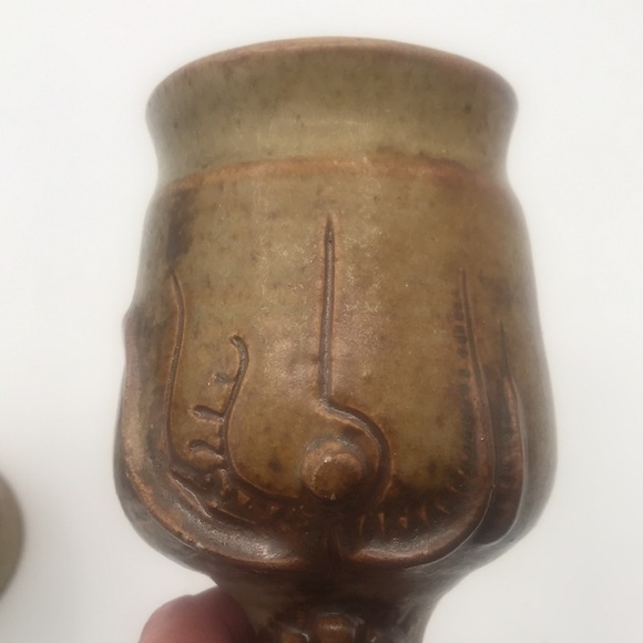 VTG Michael Schyler Flat Earth Set of 2 Art Pottery Goblets - Picture 5 of 13